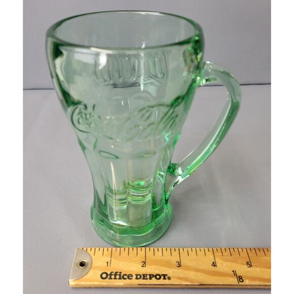 Libbey Coca Cola Glass Mug 16 fl oz Handled Green Tint Heavy 6.25" Tall Embossed - Picture 12 of 12